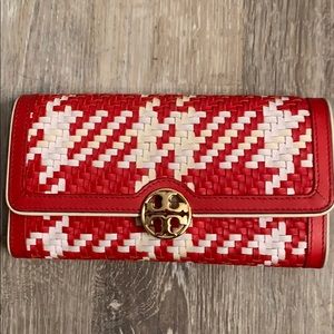 New Tory Burch large wallet. Red/white leather.